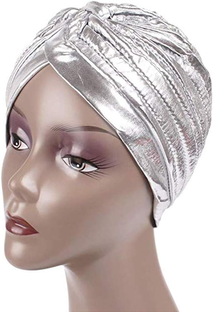 Surkat Store Unisex Metallic Arab India Pleated Turban Headwrap Swami Hat Costume Hat Chemo Cap - Image 2